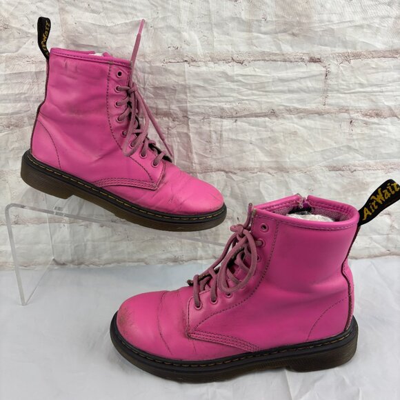 Dr. Martens Girls Junior 2 Pink Leather 1460 Lace-up Combat Boots - Picture 2 of 13
